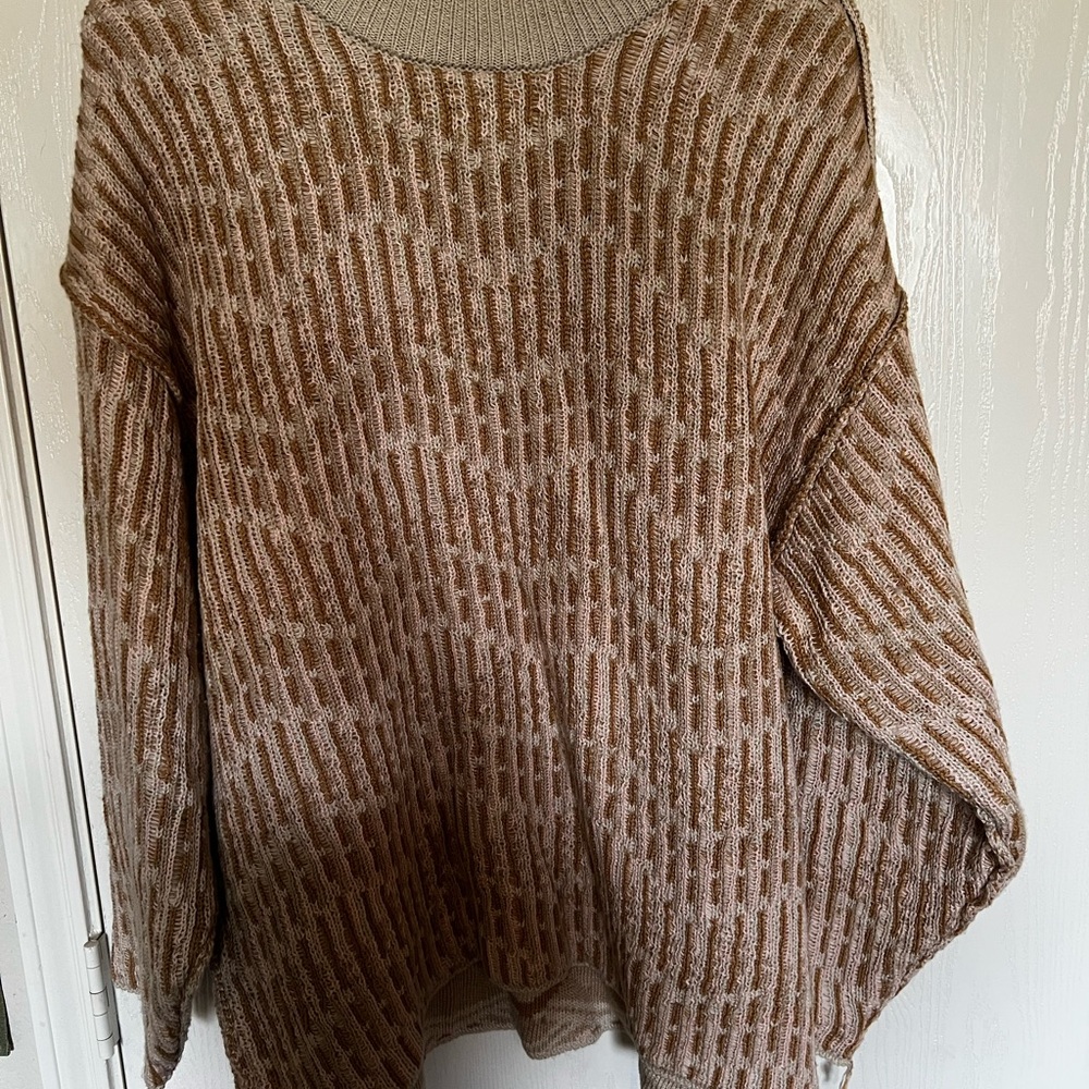Free People Brown Crew Neck Sweater with Ribbed Knit